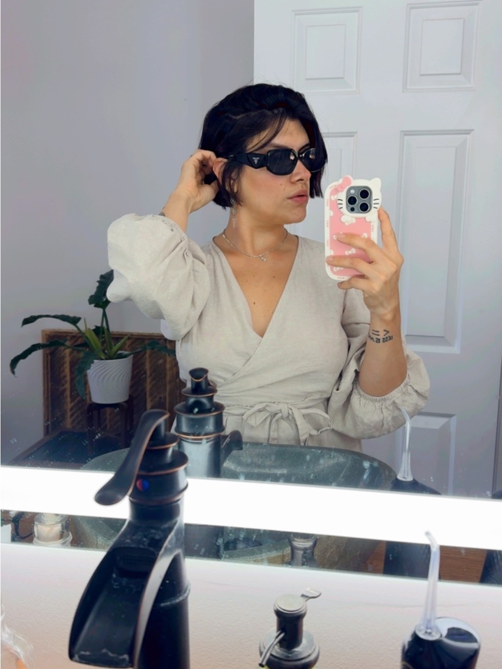 Prada Glossy Black Rectangular Sunglasses with Dark Lenses - Picture 3 of 13
